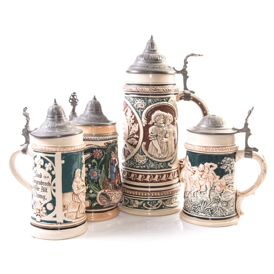 Vintage German Beer Steins Featuring Reinhold Hanke