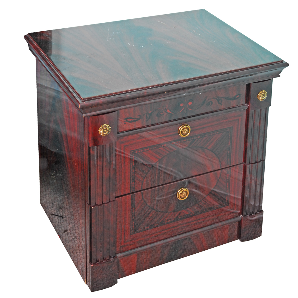 Neoclassical Style End Table in Flame Mahogany Veneer