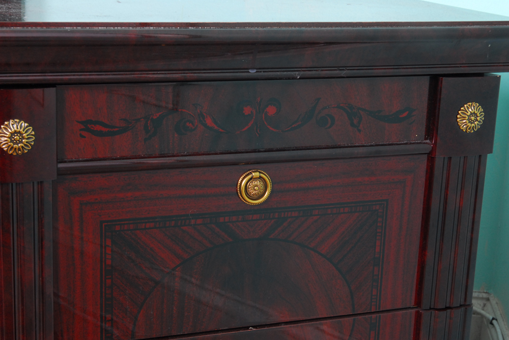 Neoclassical Style End Table in Flame Mahogany Veneer