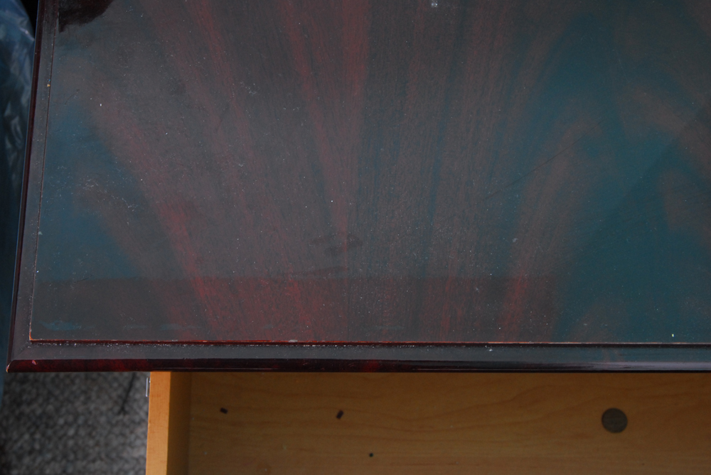 Neoclassical Style End Table in Flame Mahogany Veneer