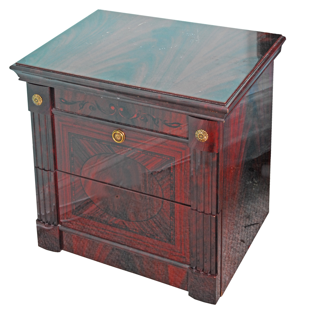 Neoclassical Style End Table in Flame Mahogany Veneer