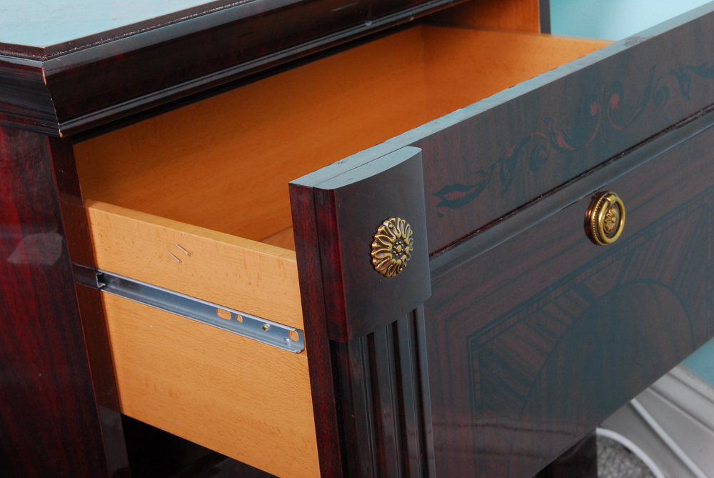 Neoclassical Style End Table in Flame Mahogany Veneer