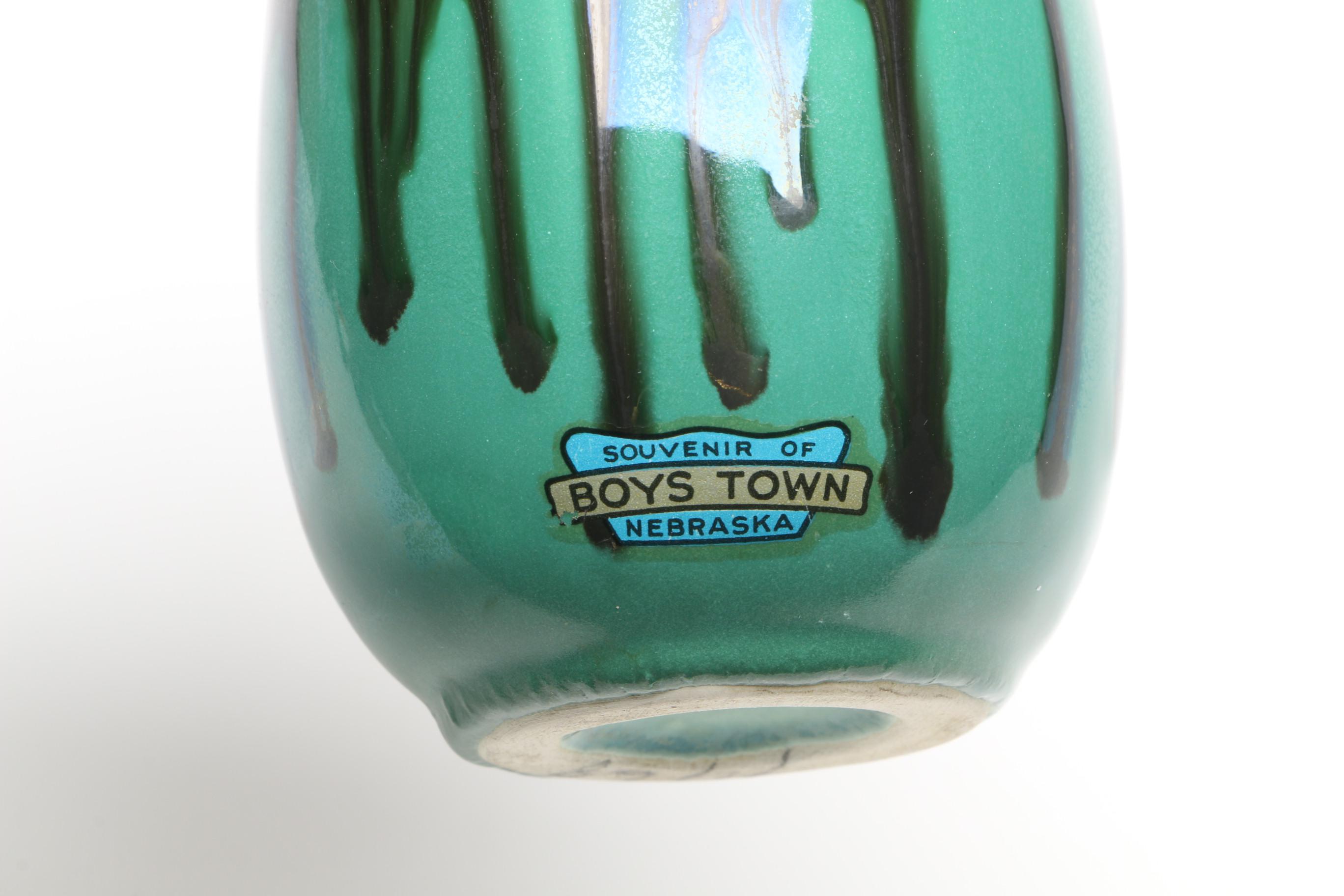 Vintage Boys Town, Nebraska Souvenir Pottery Vase