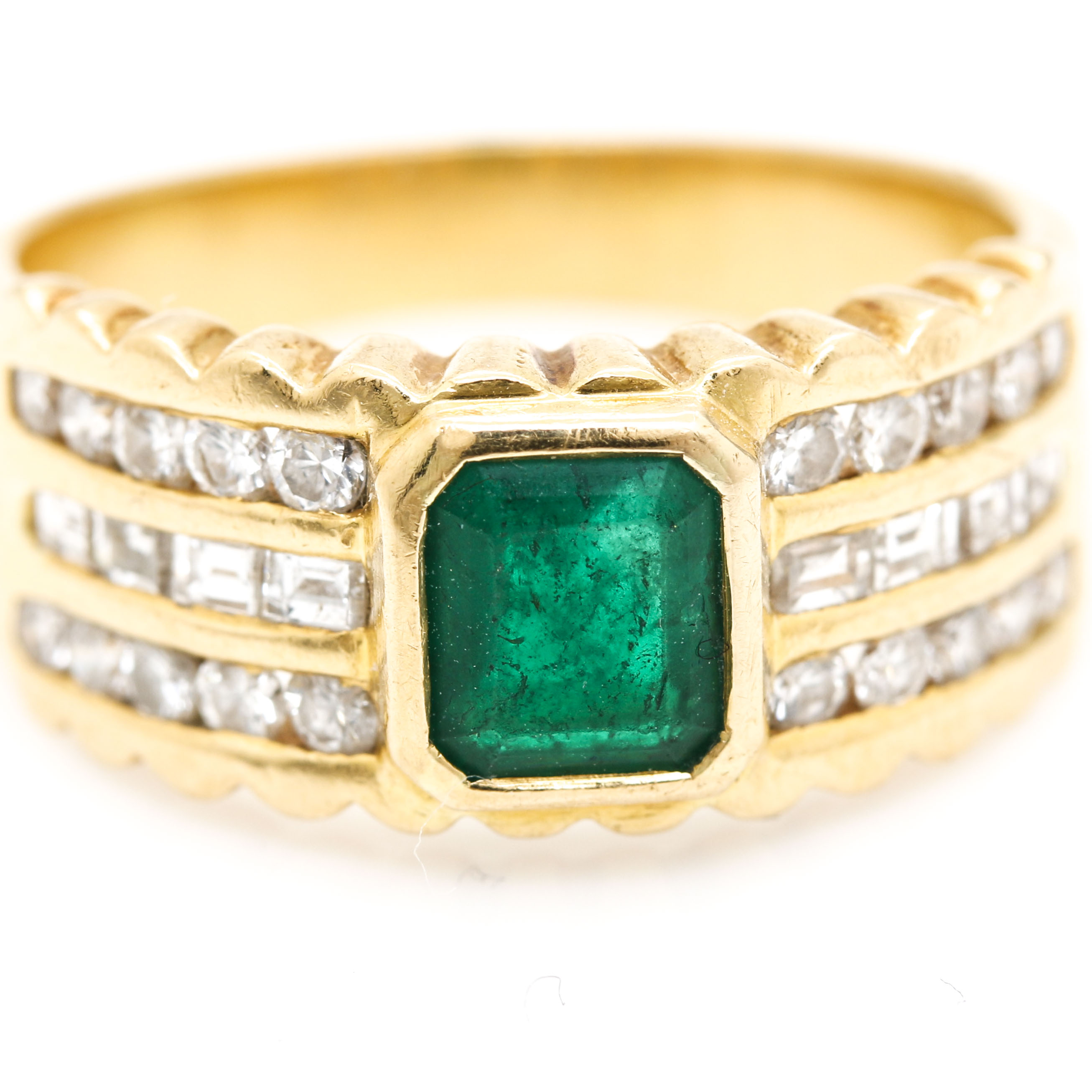 18K Yellow Gold Emerald and Diamond Ring