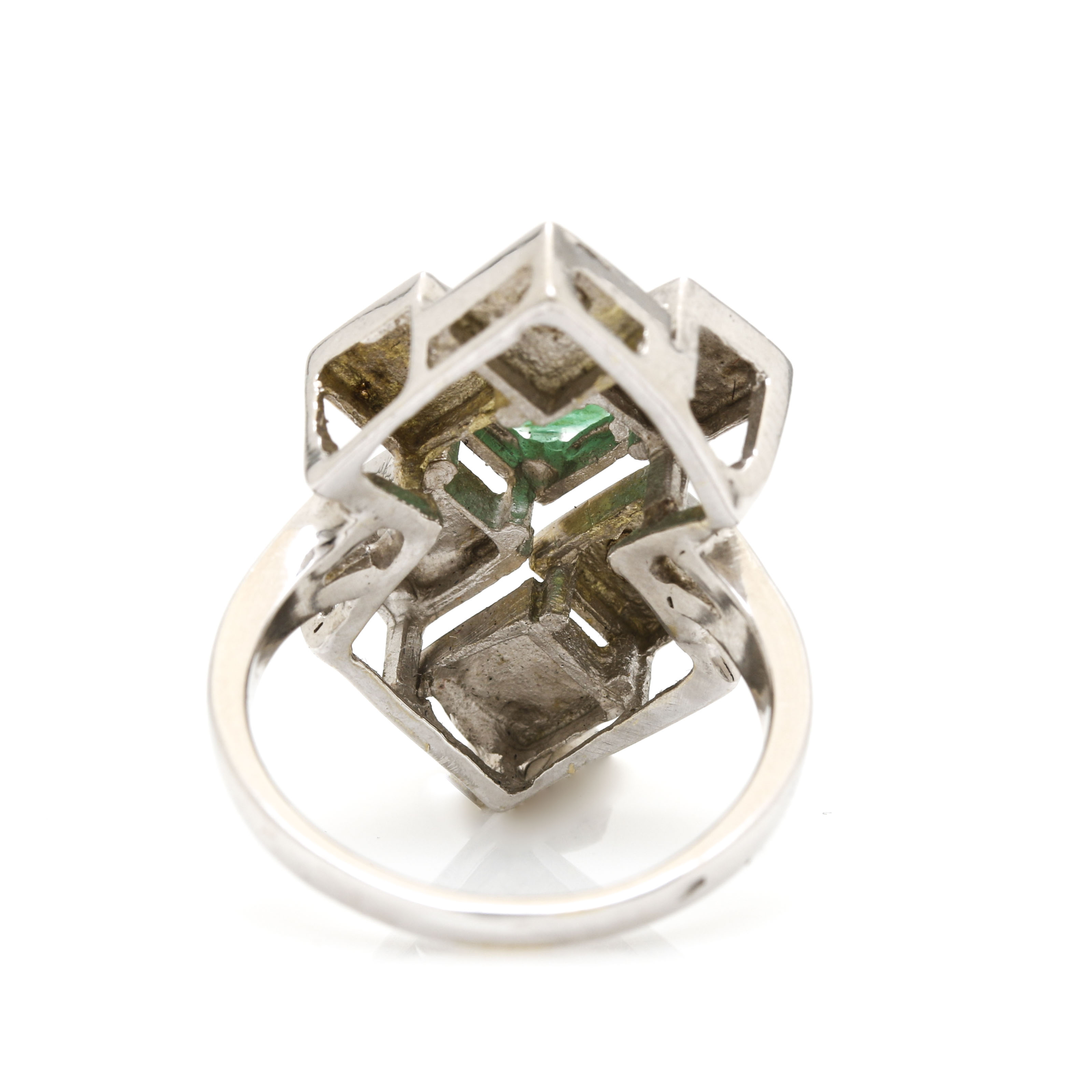 14K White Gold Emerald and Diamond Ring