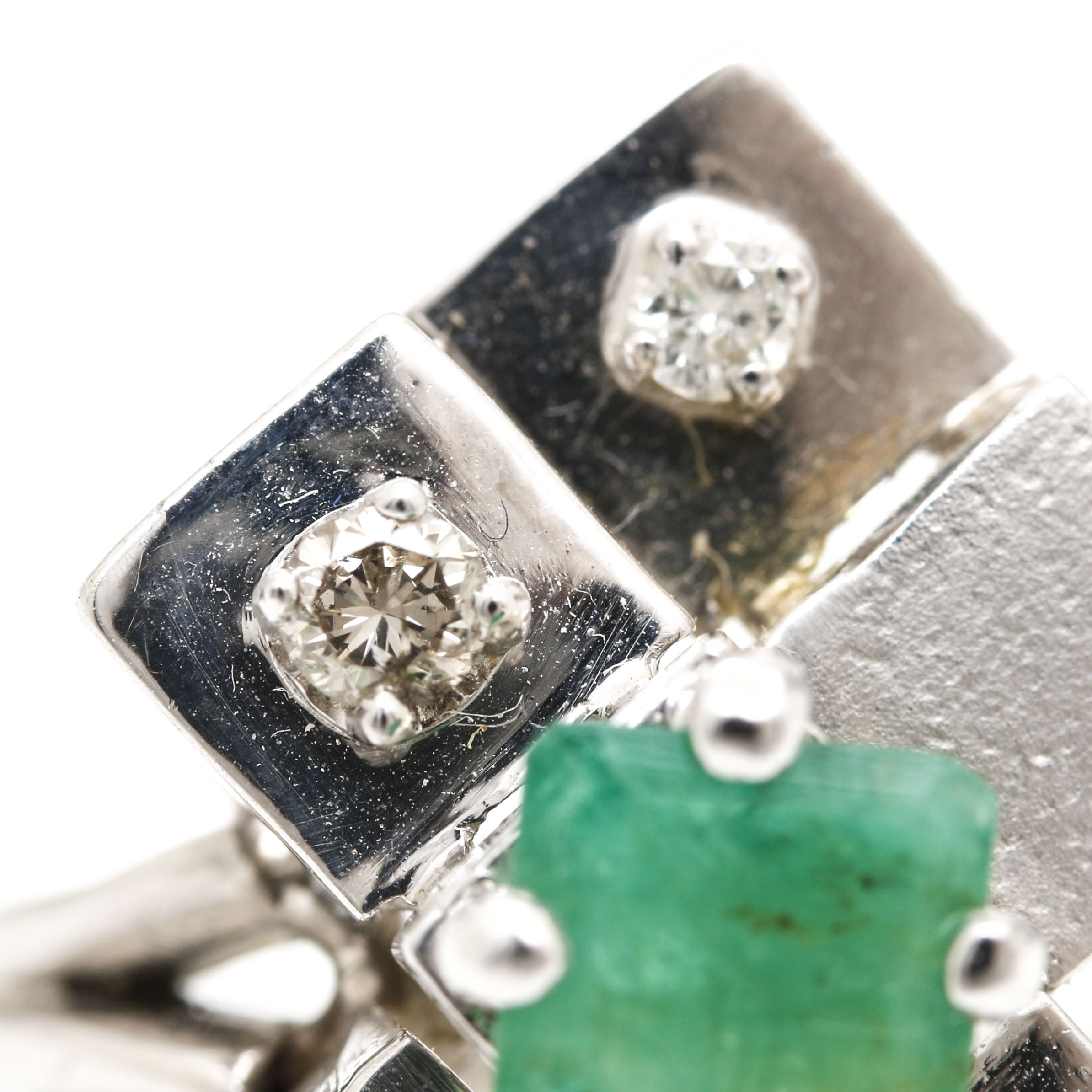 14K White Gold Emerald and Diamond Ring