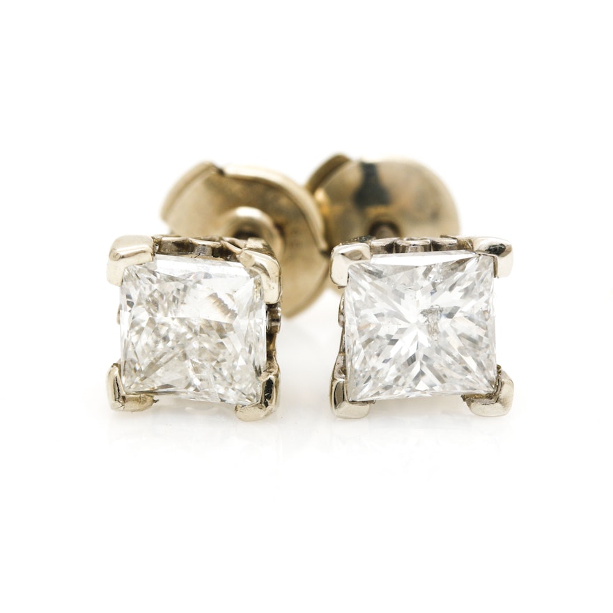 14K White Gold Diamond Stud Earrings