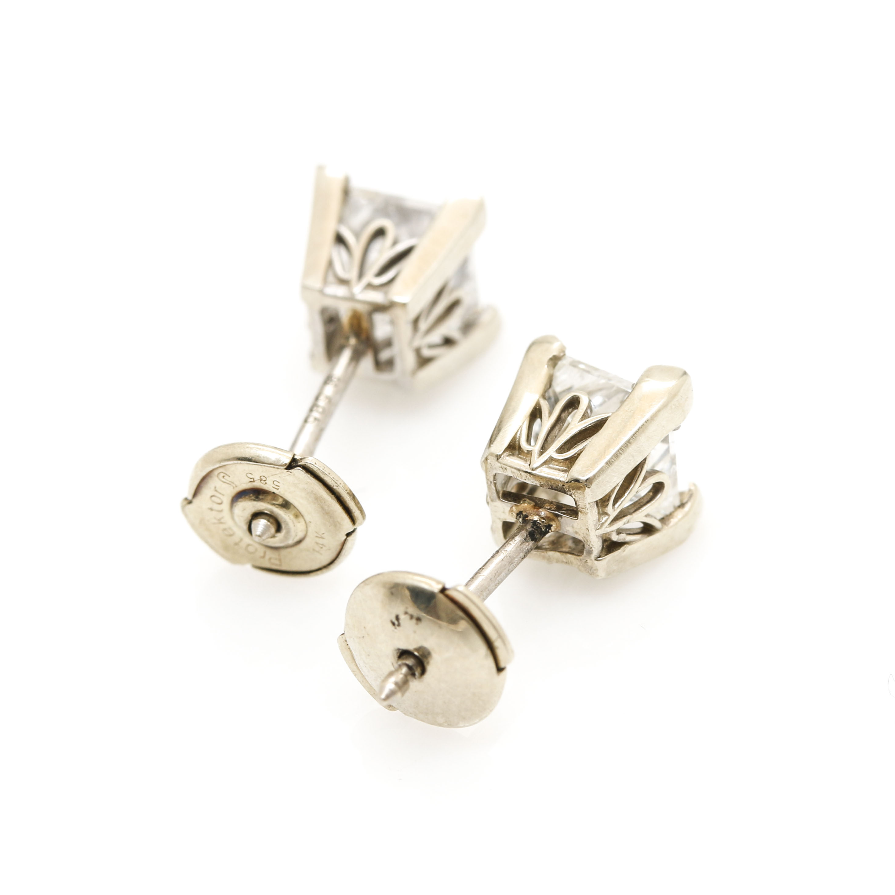 14K White Gold Diamond Stud Earrings