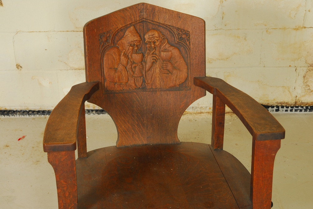 Vintage Oak Rocking Chair with Carved Back