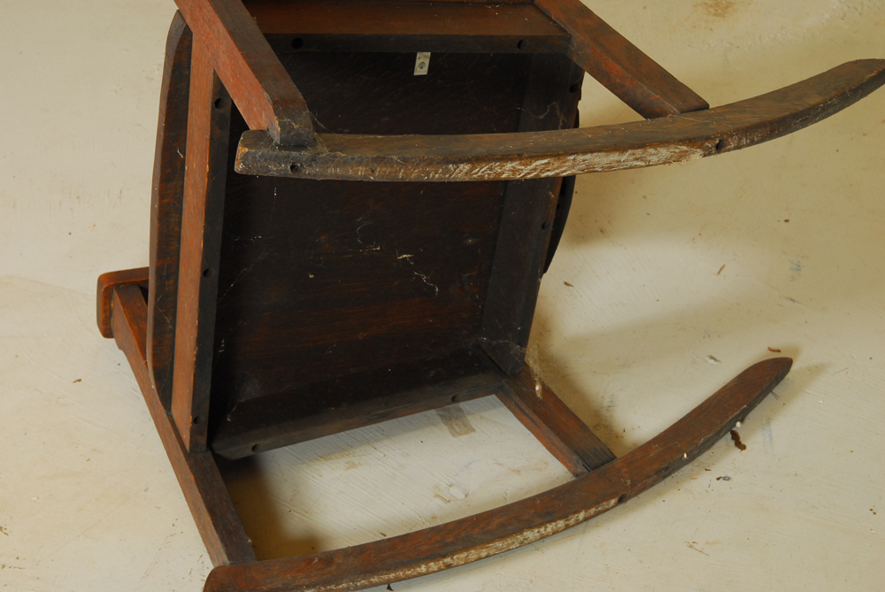 Vintage Oak Rocking Chair with Carved Back