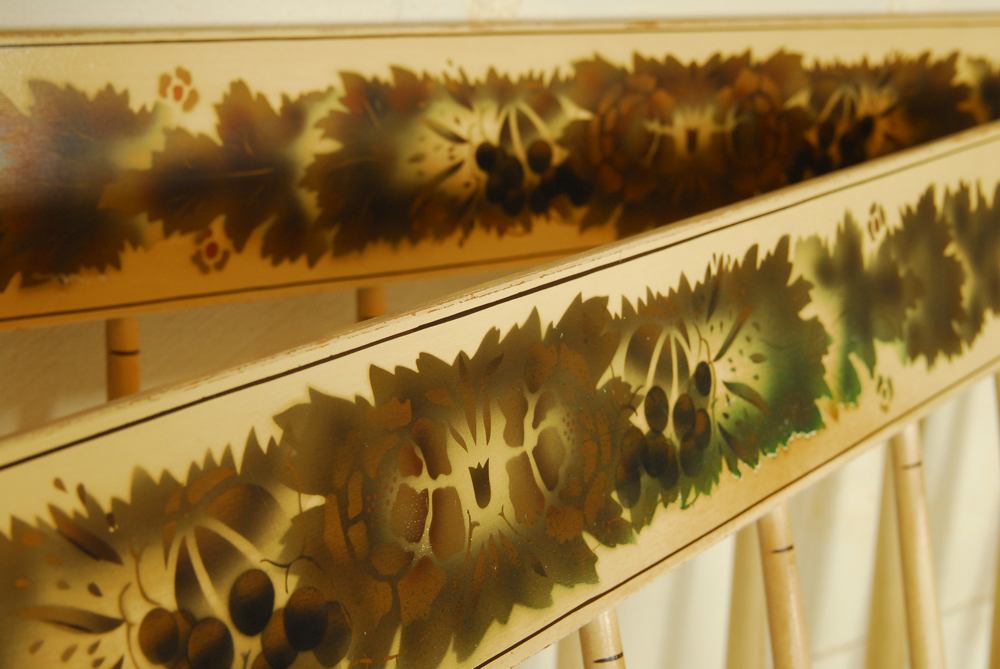 Pair of Vintage Twin Stenciled Headboards and Metal Frames