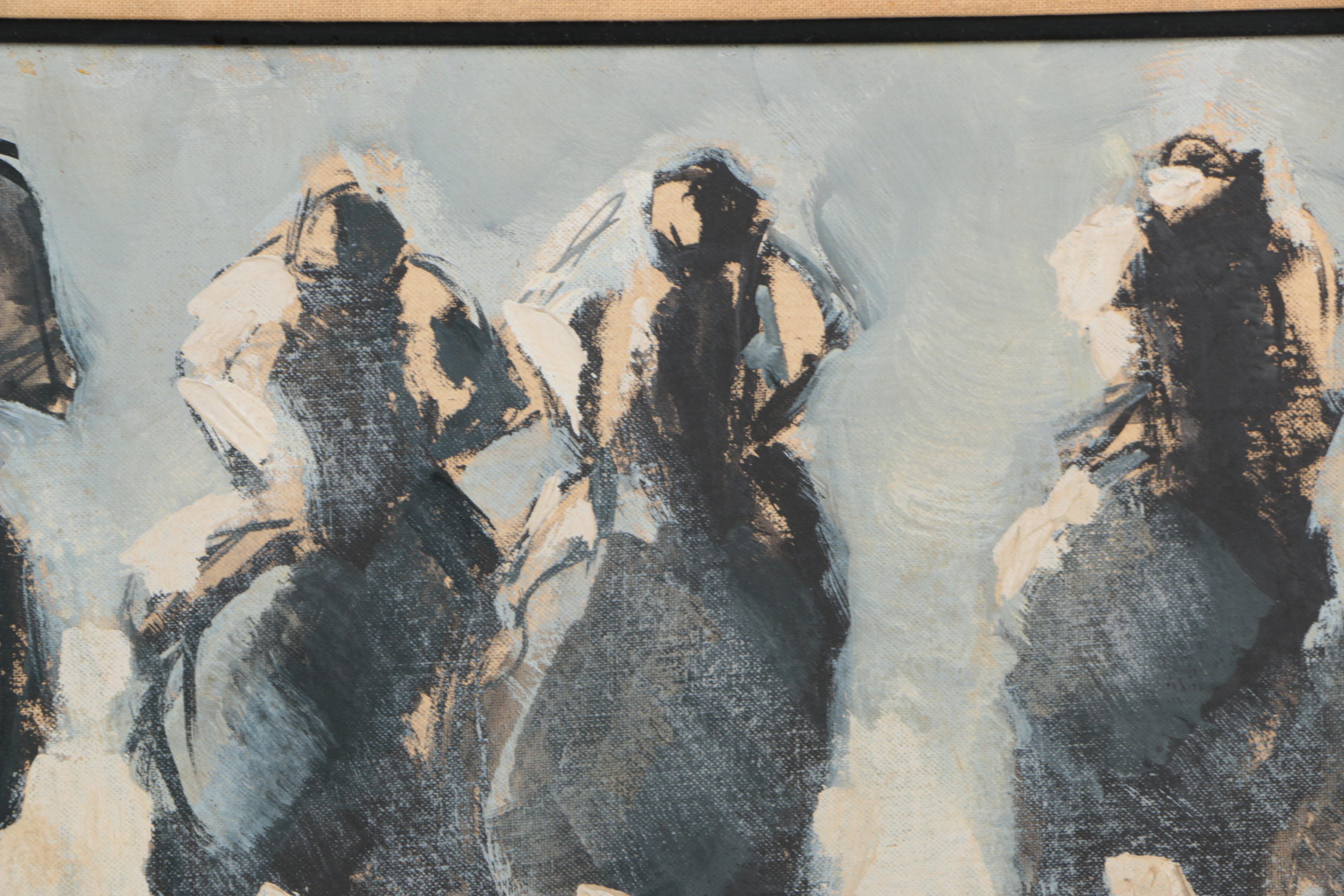 Turner Oil Painting of Racehorses on Canvas Board