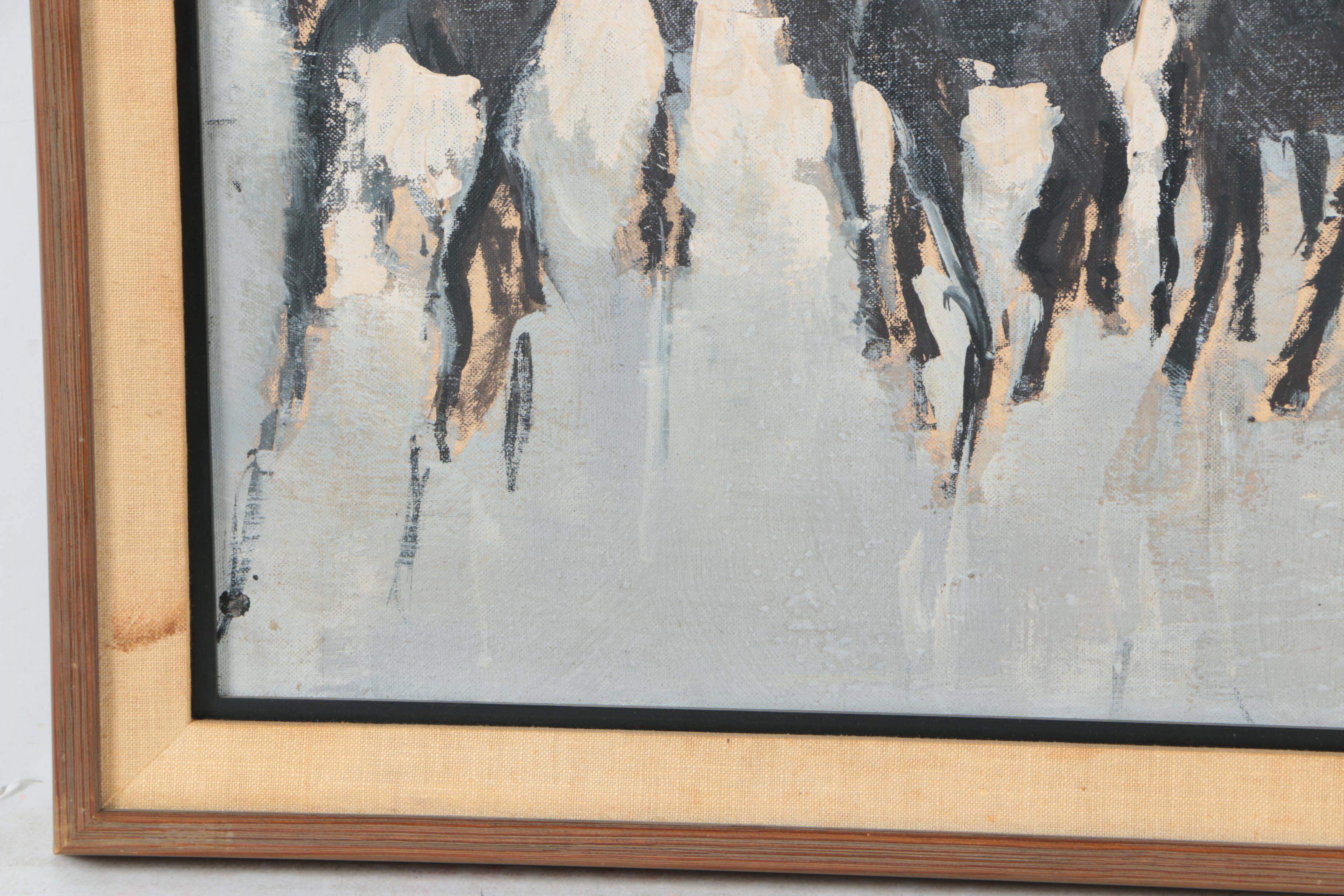 Turner Oil Painting of Racehorses on Canvas Board