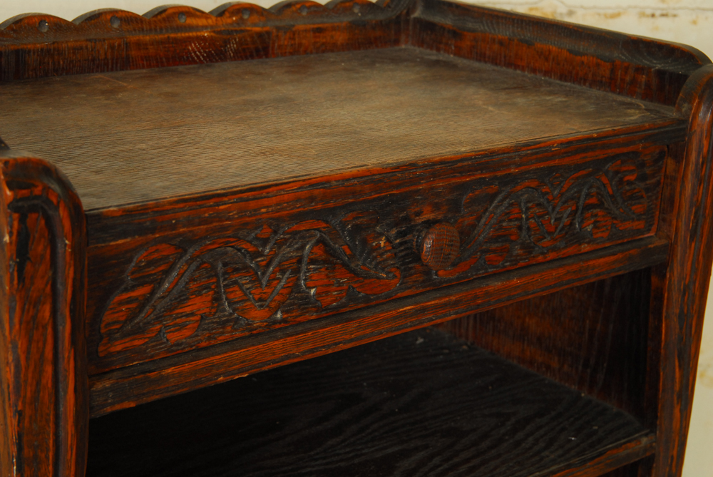 Antique Victorian Oak Side Table with Drawer