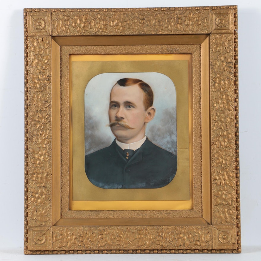 Antique Oil Painting on Paper Male Portrait