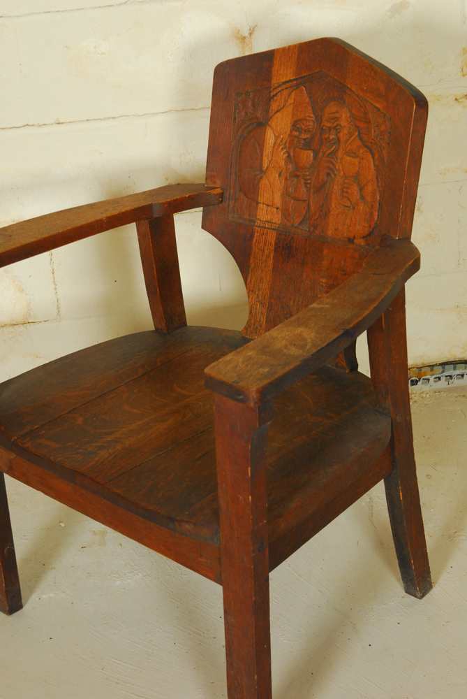 Vintage Oak Armchair with Carved Back