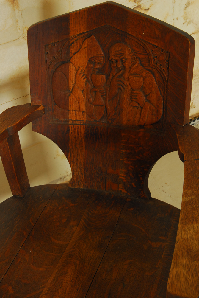 Vintage Oak Armchair with Carved Back