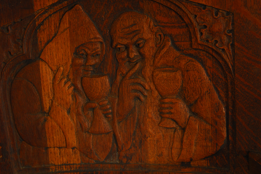 Vintage Oak Armchair with Carved Back