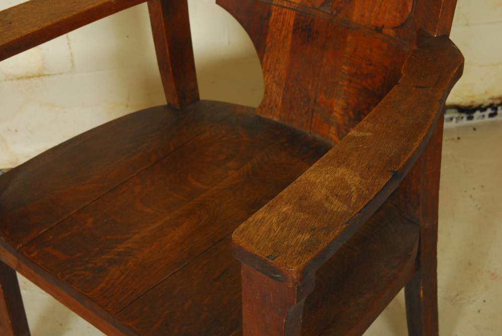Vintage Oak Armchair with Carved Back