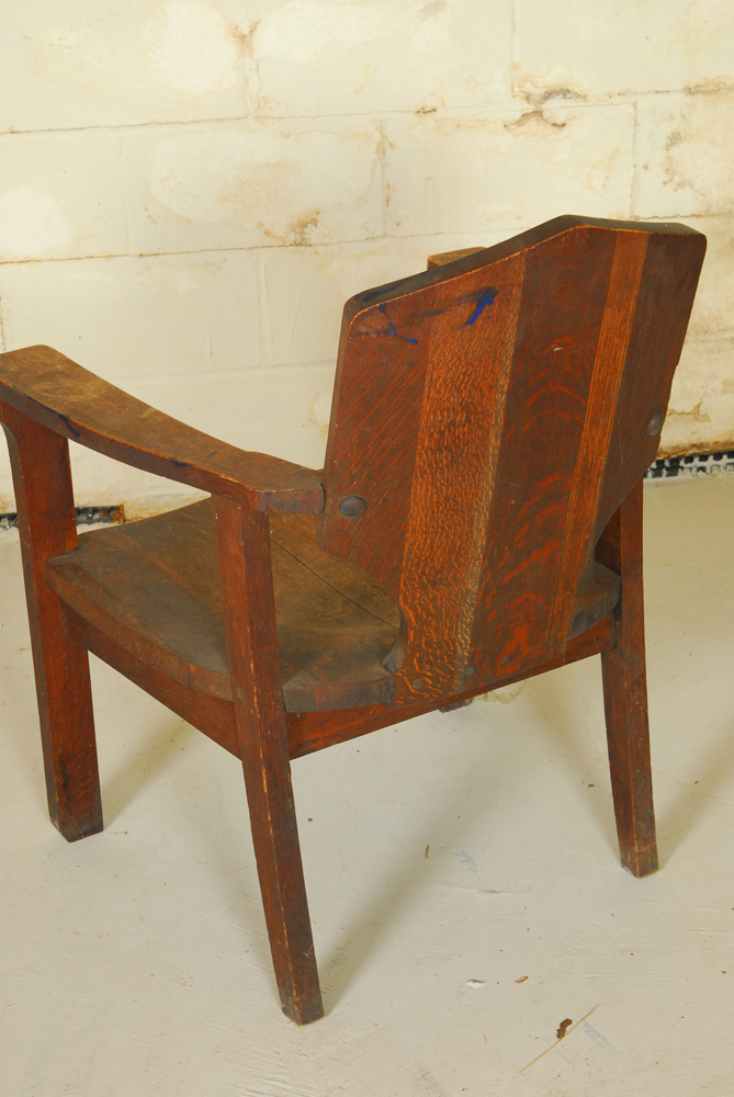 Vintage Oak Armchair with Carved Back