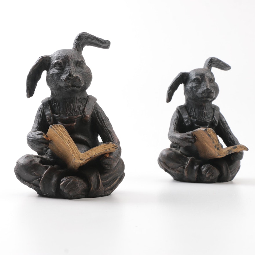 Vintage Reading Bunny Bronze Bookends