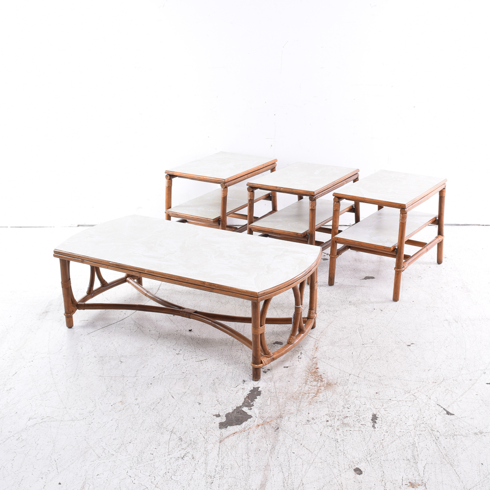 Rattan Based Coffee Table and Three Matching End Tables