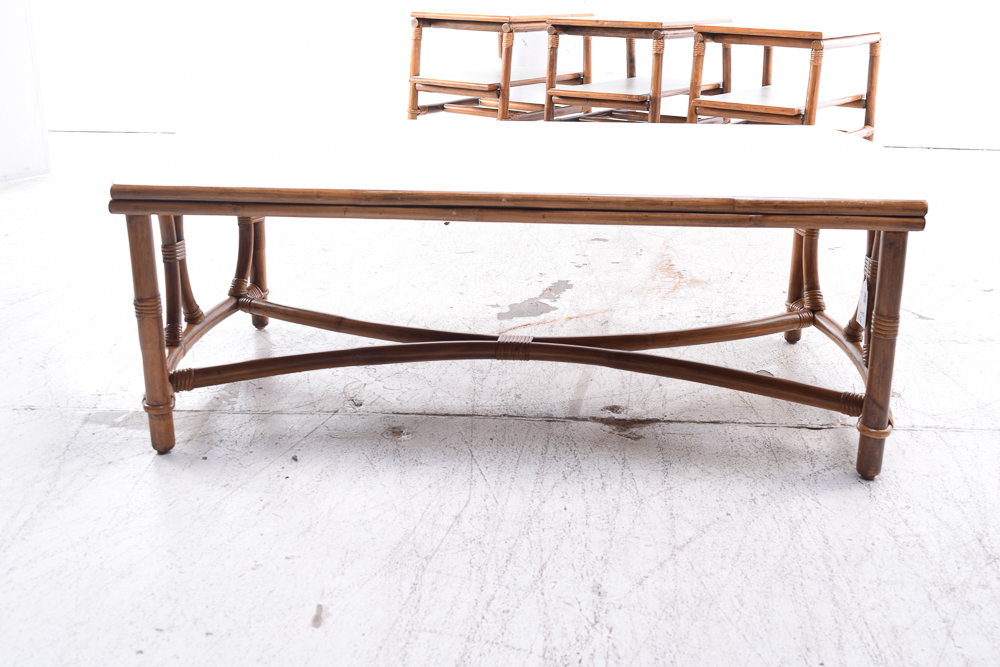 Rattan Based Coffee Table and Three Matching End Tables