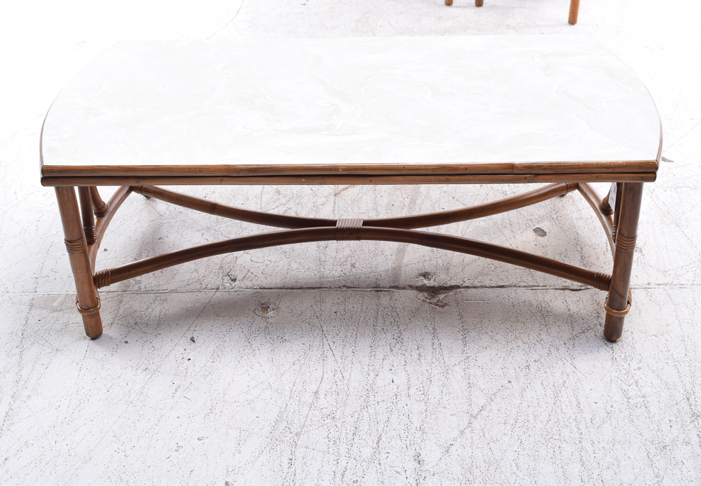 Rattan Based Coffee Table and Three Matching End Tables