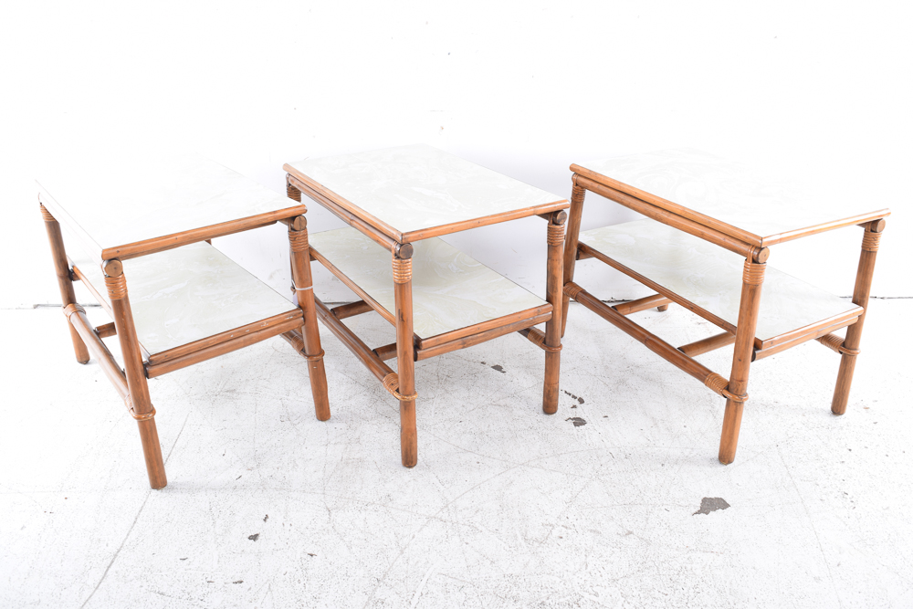 Rattan Based Coffee Table and Three Matching End Tables