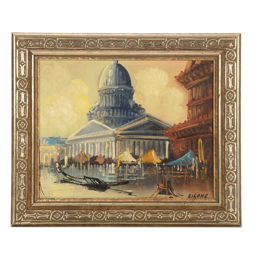 Signed Oil on Board Architectural Painting