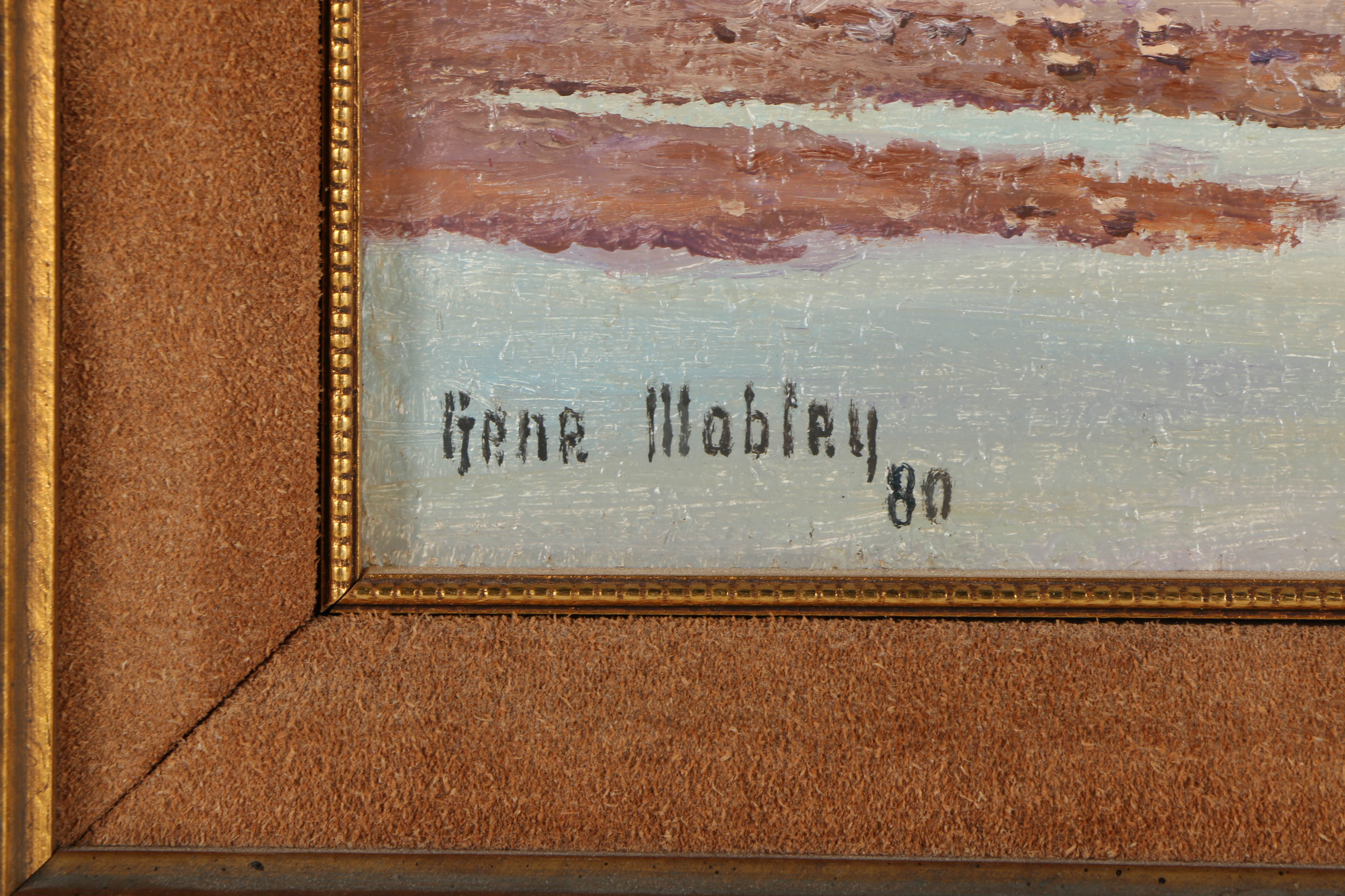 Gene Mobley Oil Painting on Burlap "Indians on Horses, Teepees"