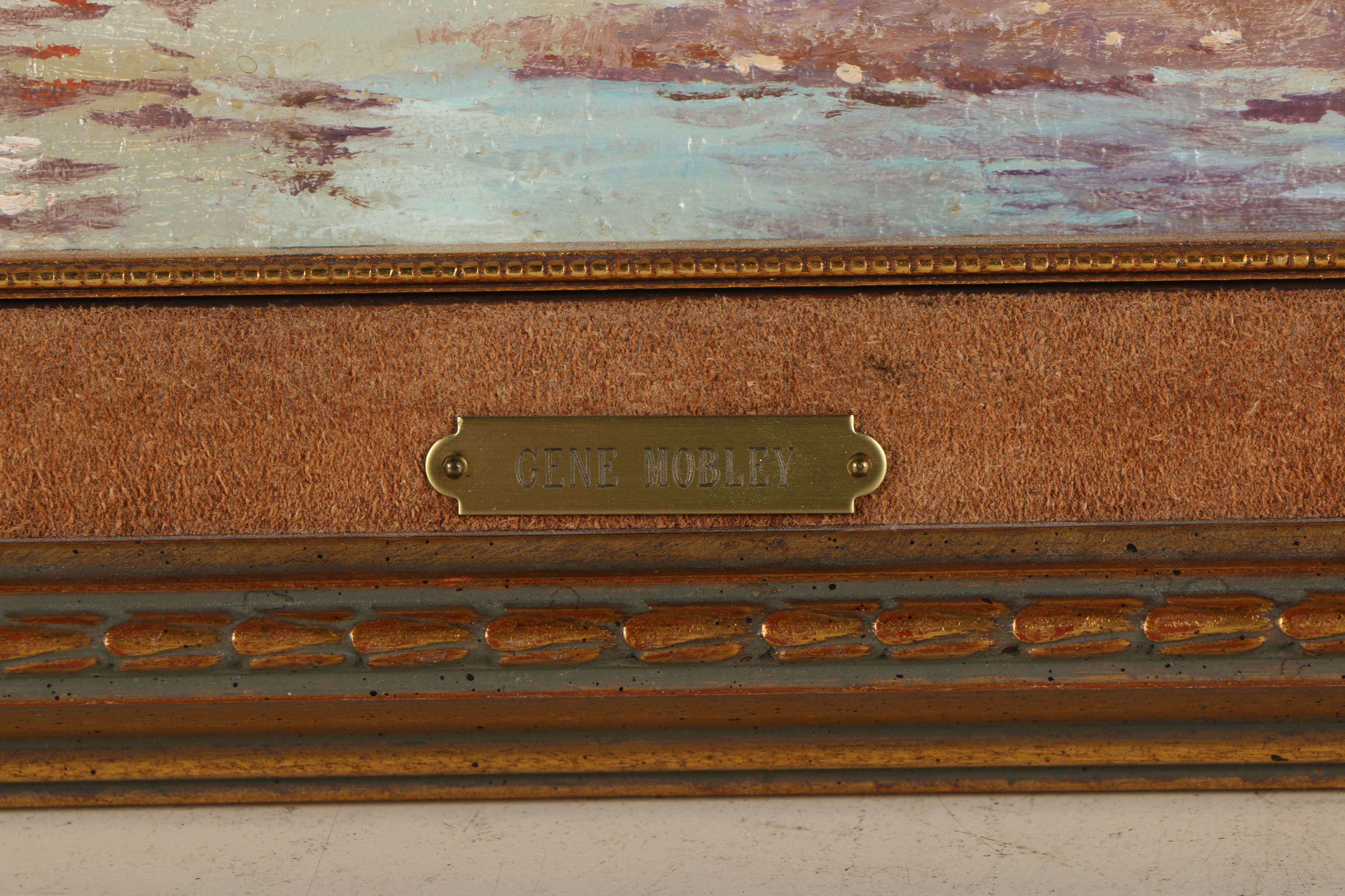 Gene Mobley Oil Painting on Burlap "Indians on Horses, Teepees"