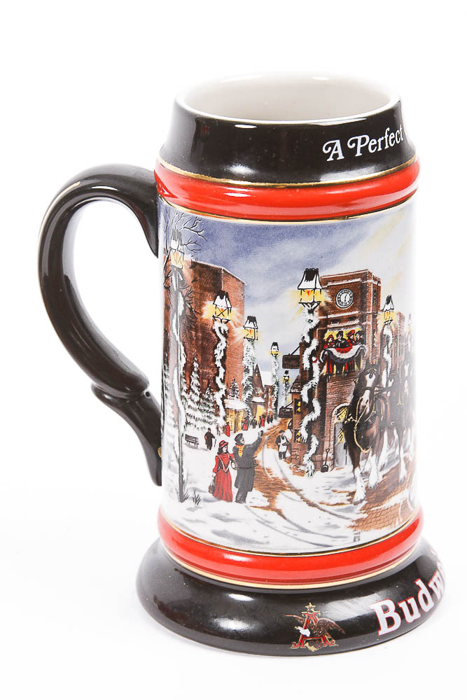 Budweiser Christmas Steins and Three Beer Tap Pulls