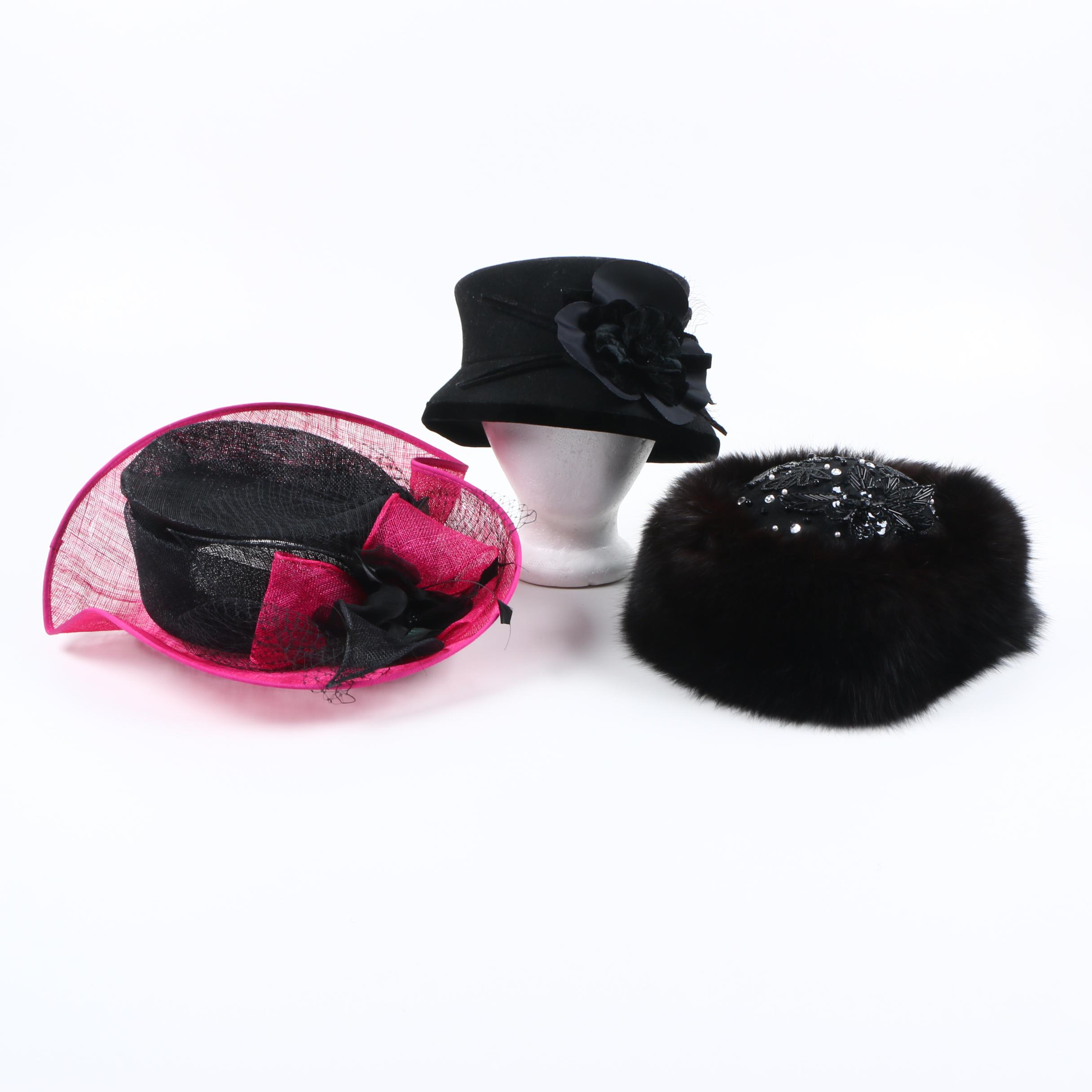 Women's Vintage Occasion Hats Including a James McQuay with Fox Fur