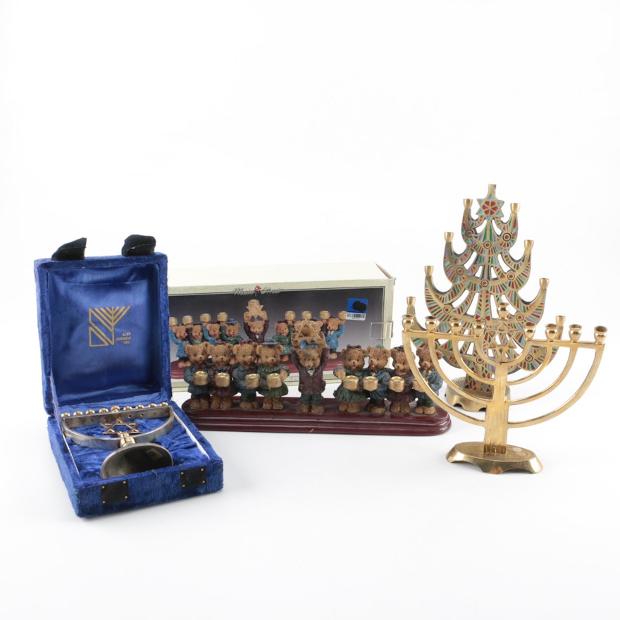 Assorted Brass and Bear Pattern Menorahs