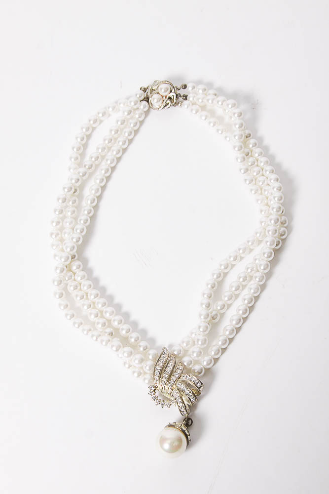 Collection of Vintage Faux Pearl and Silver Tone Costume Jewelry