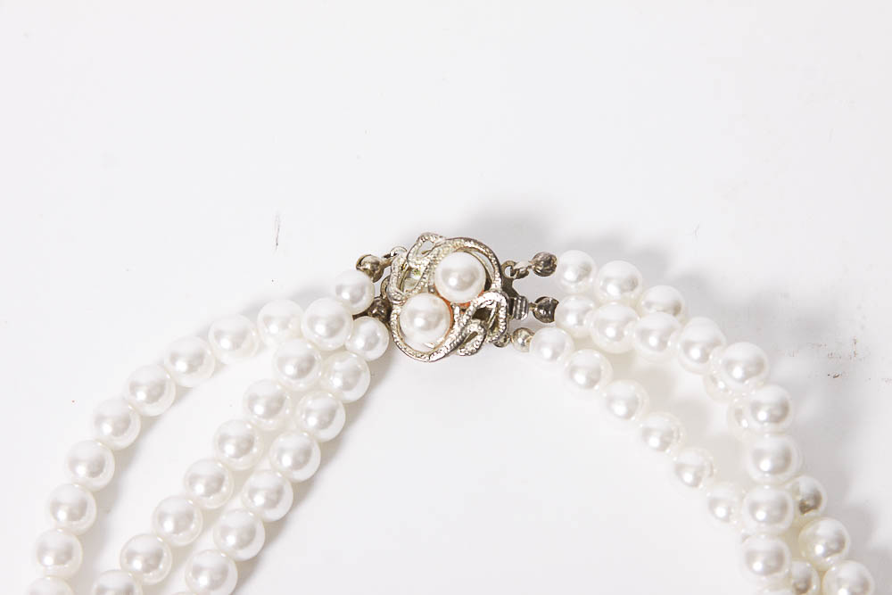 Collection of Vintage Faux Pearl and Silver Tone Costume Jewelry