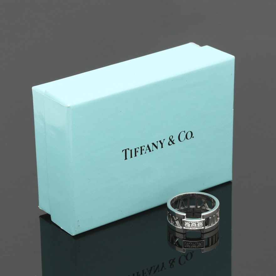 Tiffany & Co. 18K White Gold Diamond Roman Numeral "Atlas" Ring