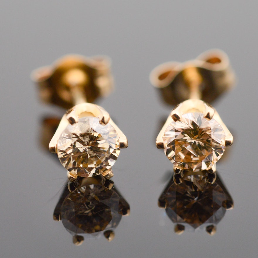 14K Yellow Gold Diamond Stud Earrings