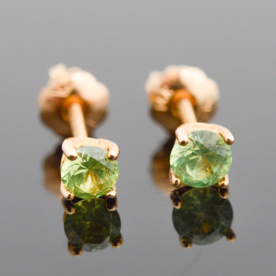 14K Yellow Gold Demantoid Garnet Stud Earrings