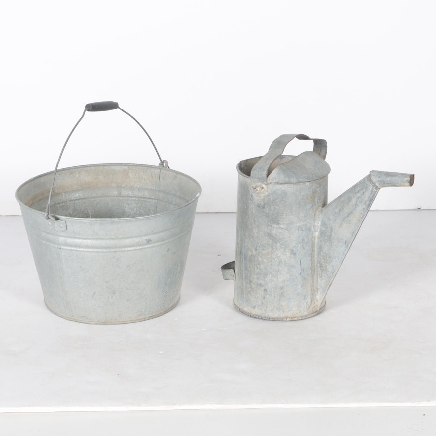 Galvanized Steel Watering Can and Pail