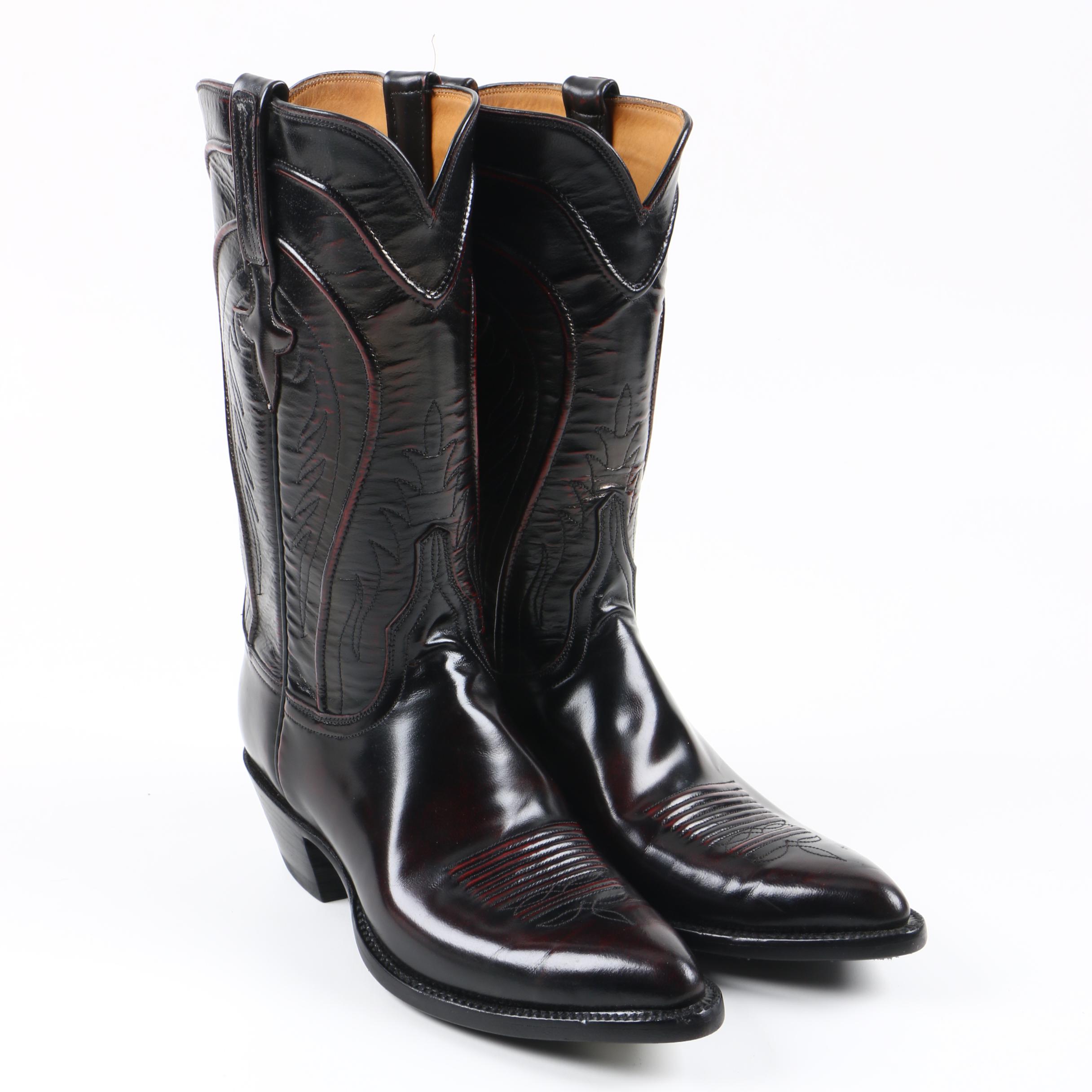 Men's Lucchese Handmade Black-Cherry Sam Leather Cowboy Boots