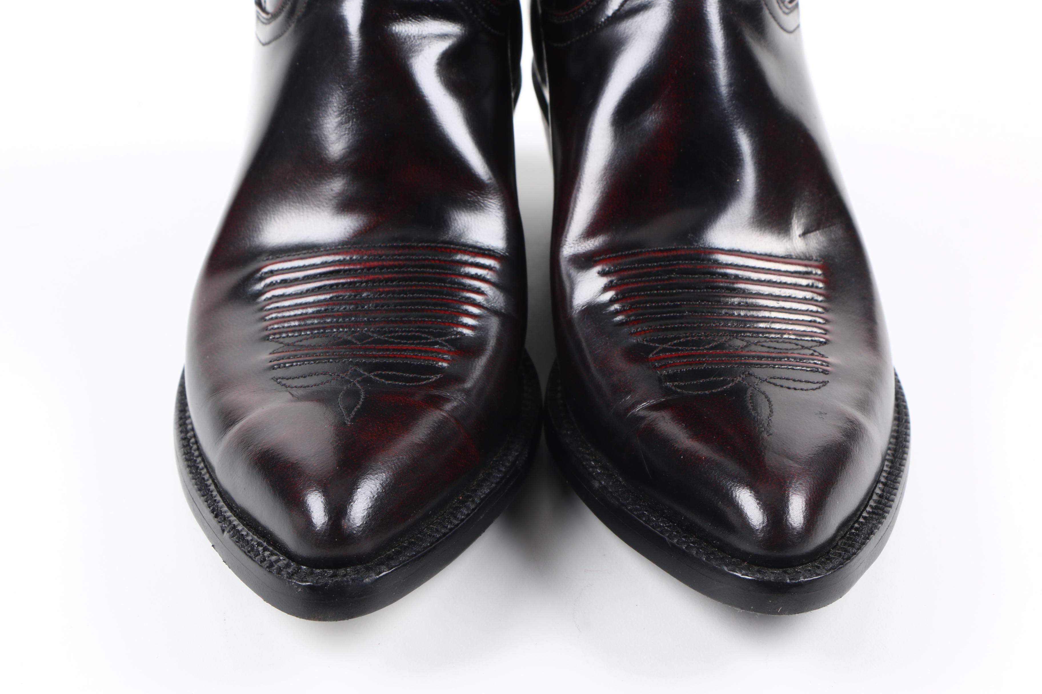Men's Lucchese Handmade Black-Cherry Sam Leather Cowboy Boots