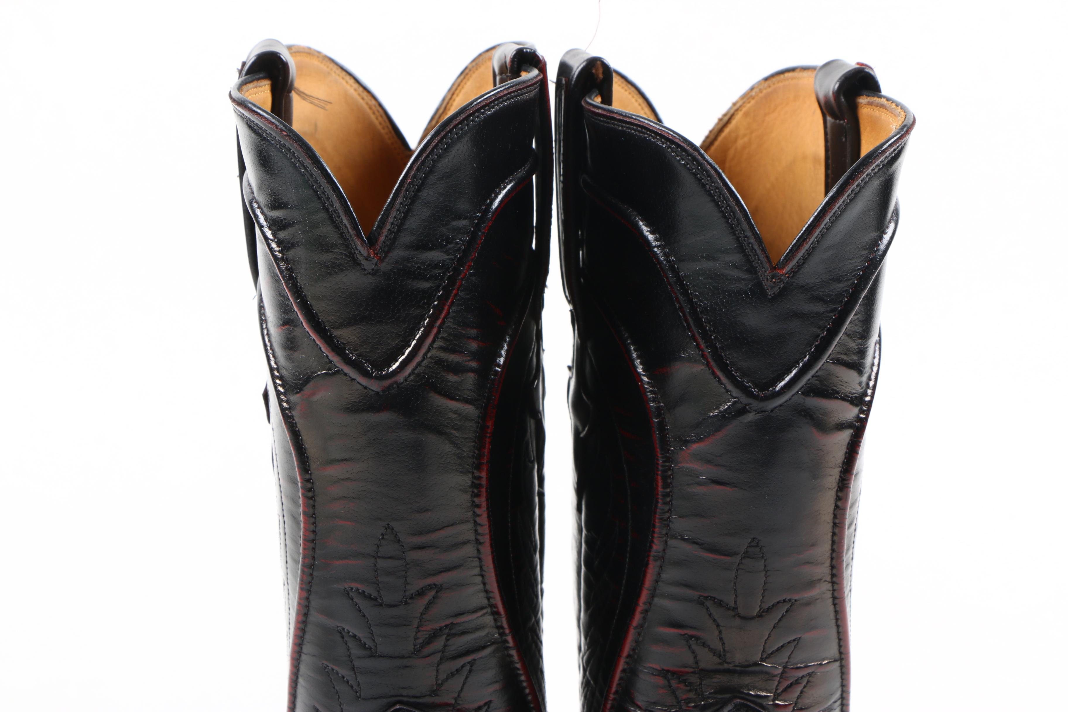 Men's Lucchese Handmade Black-Cherry Sam Leather Cowboy Boots