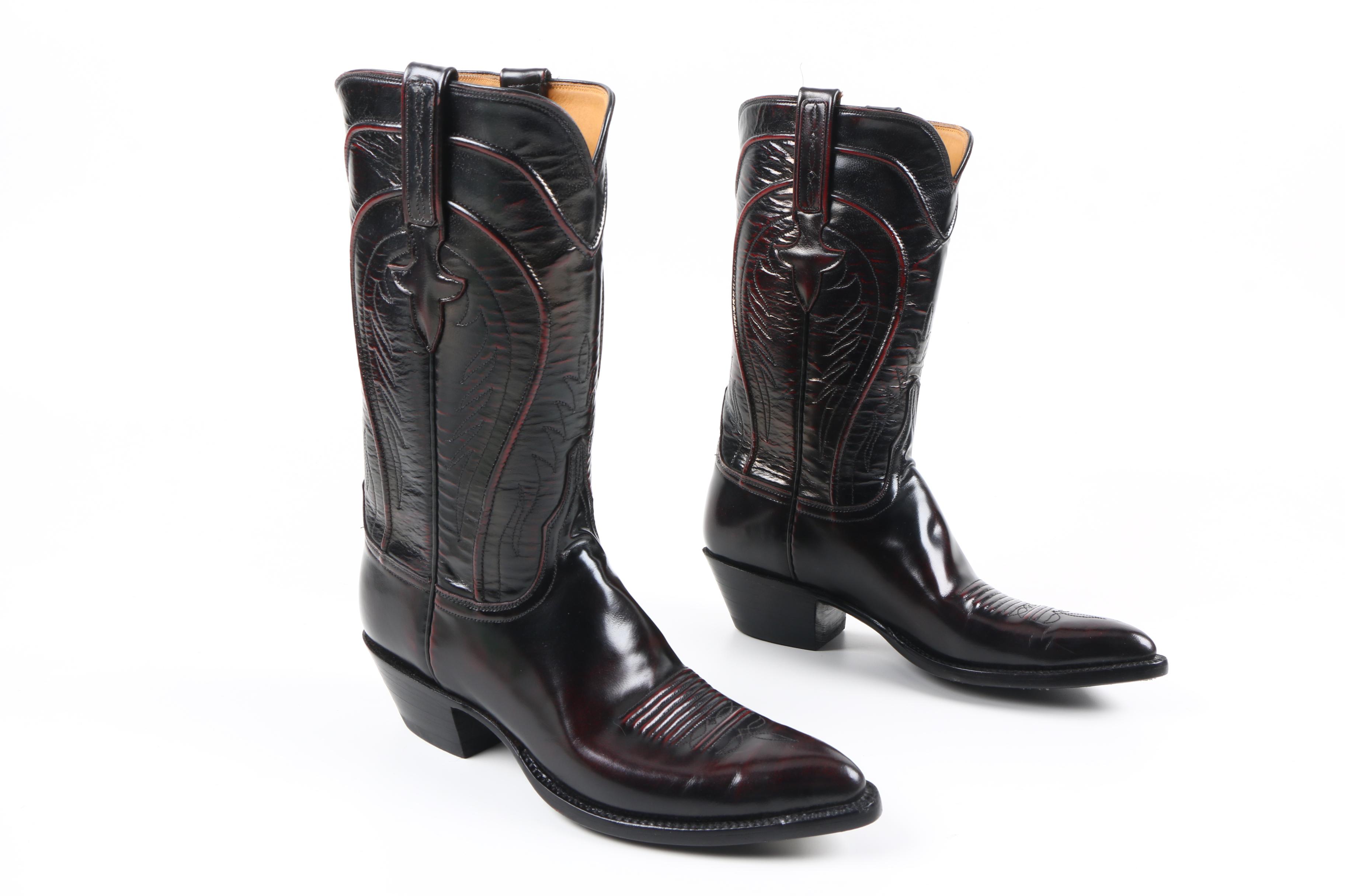 Men's Lucchese Handmade Black-Cherry Sam Leather Cowboy Boots