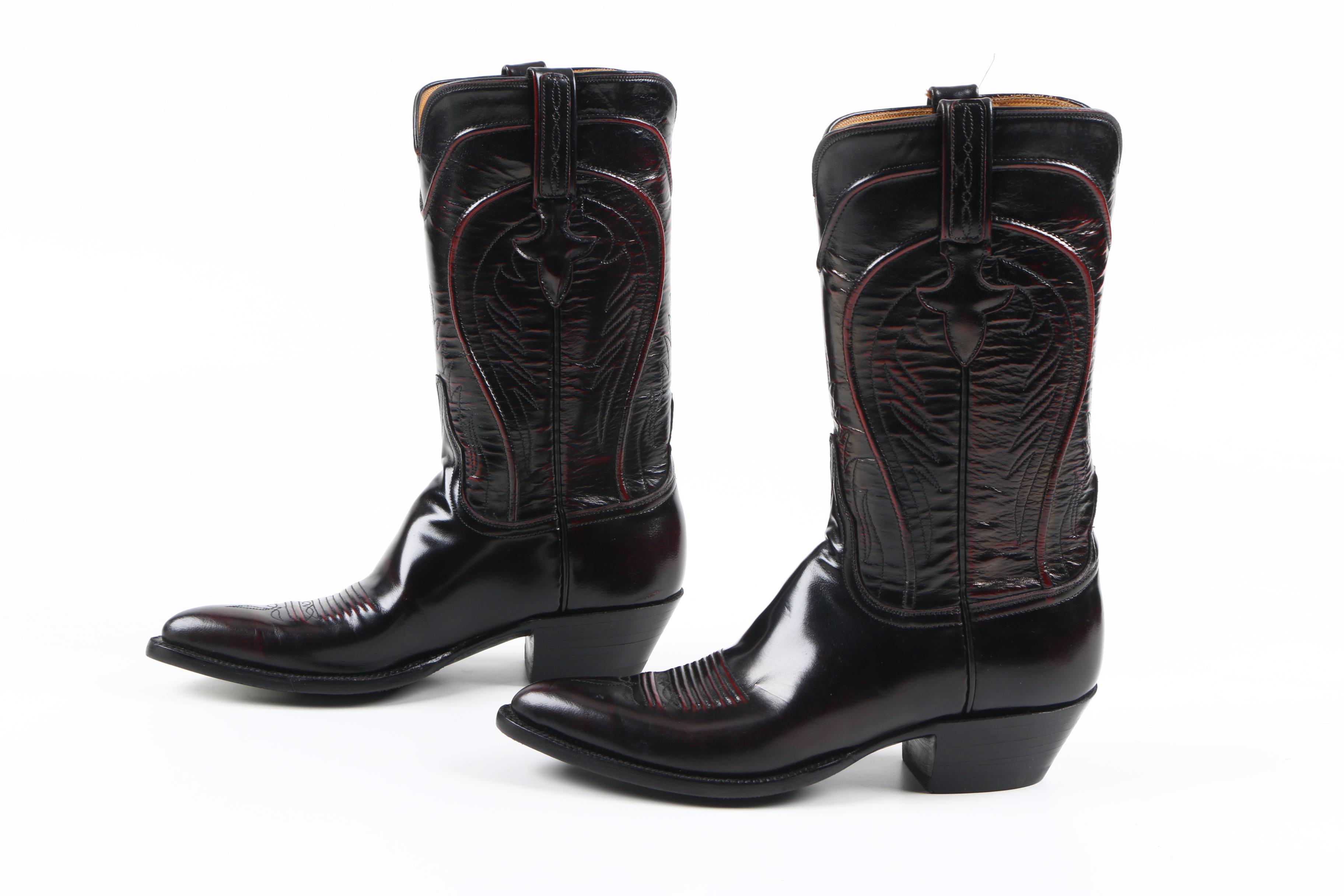 Men's Lucchese Handmade Black-Cherry Sam Leather Cowboy Boots