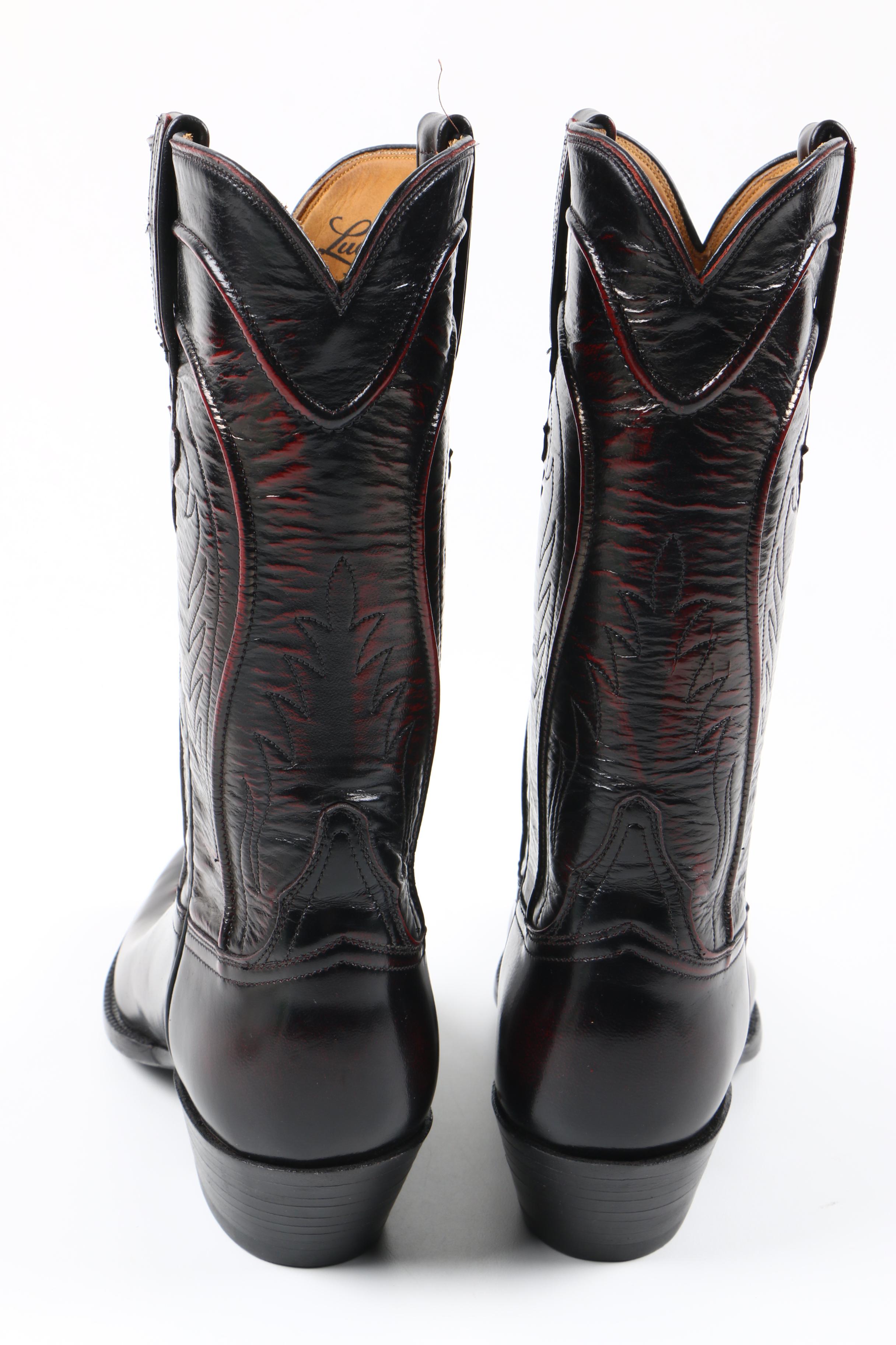 Men's Lucchese Handmade Black-Cherry Sam Leather Cowboy Boots
