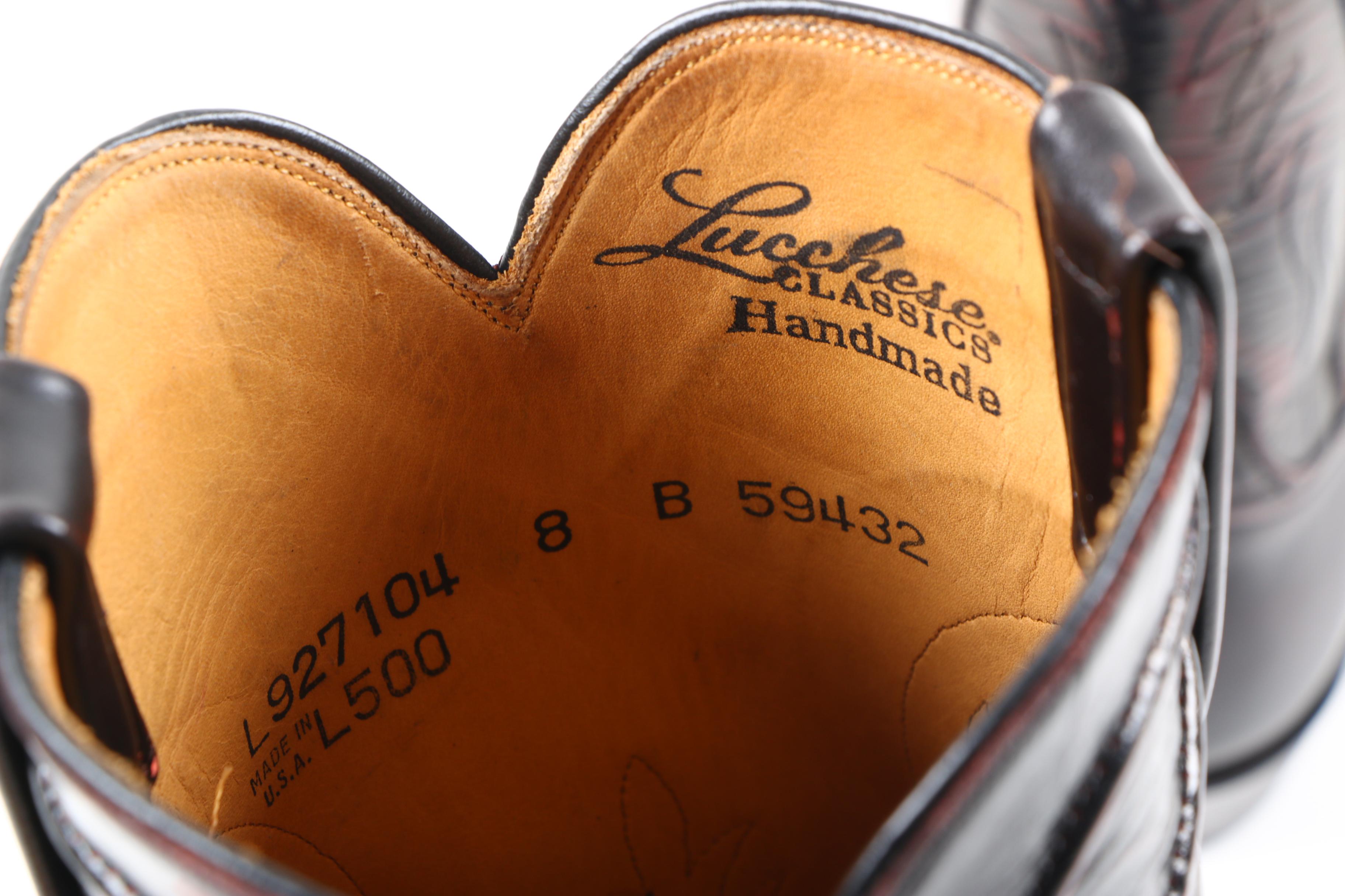 Men's Lucchese Handmade Black-Cherry Sam Leather Cowboy Boots