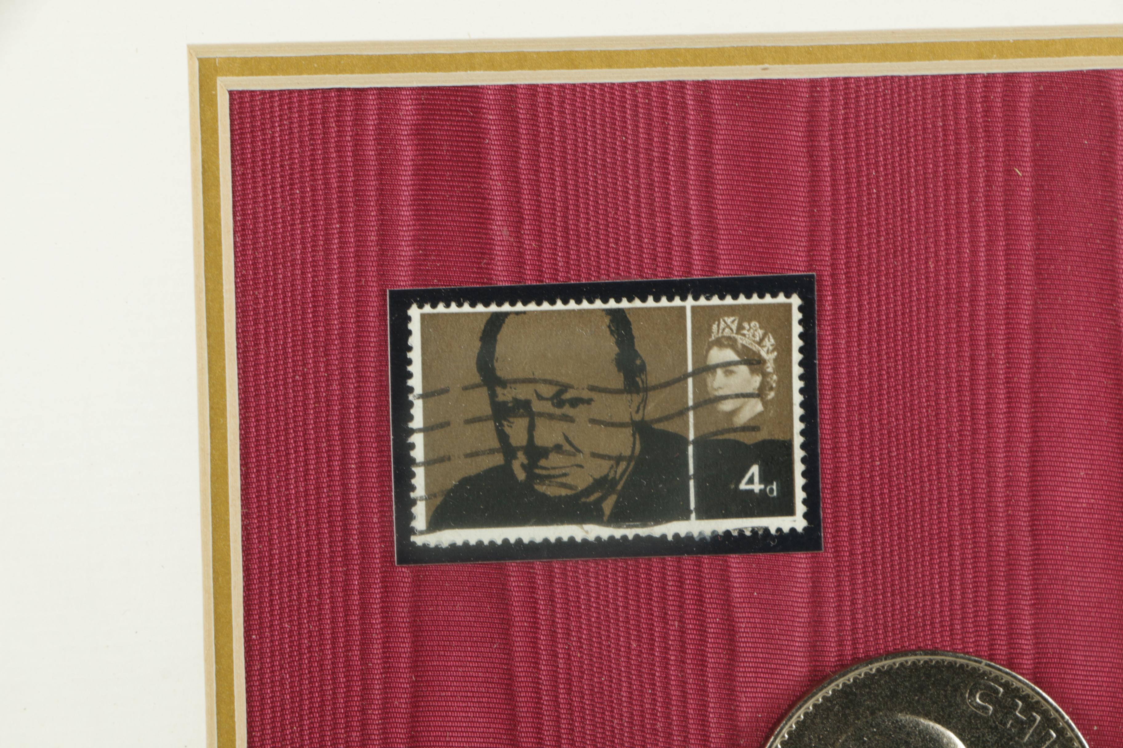 Winston Churchill Memorabilia In Wooden Frame