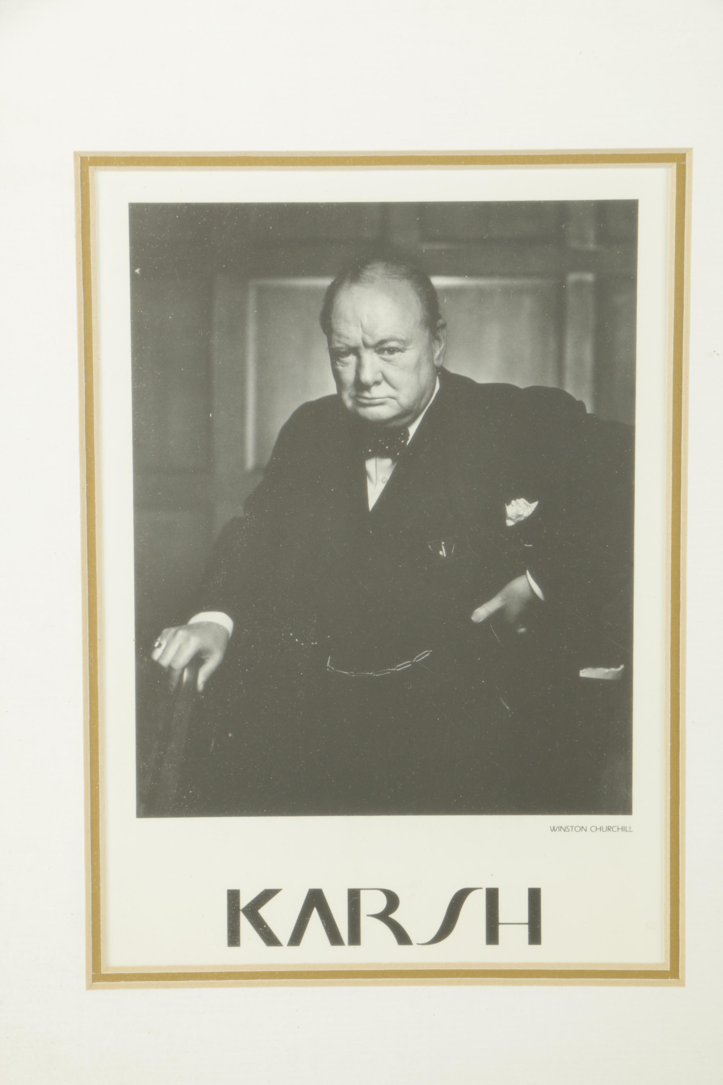 Winston Churchill Memorabilia In Wooden Frame